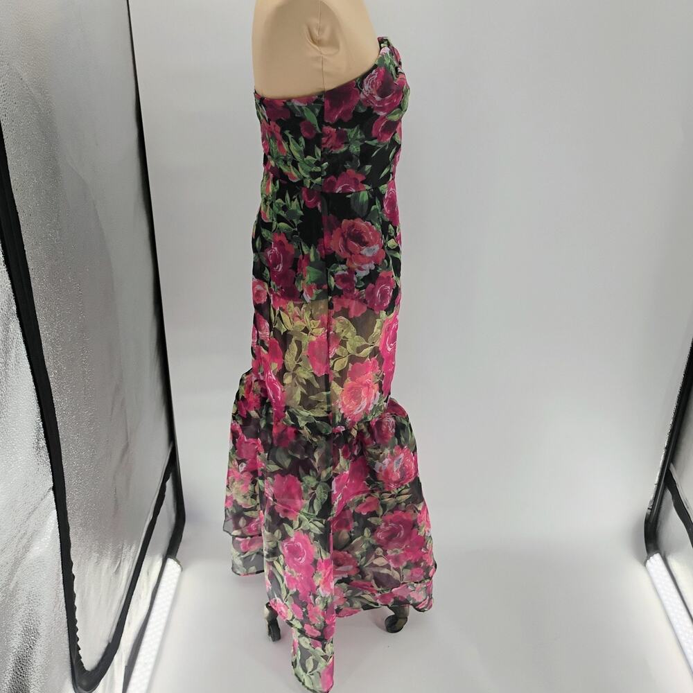 LULUS Truly Extraordinary Black Floral Organza Strapless Tiered Maxi Dress-Sz M - Picture 13 of 15